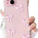 NITITOP Compatible with iPhone 15 Case Clear Cute Bow Knot Design for Women Girls Stylish Bowknot Durable Soft TPU Slim Protection Phone Cover - Pink Ribbon