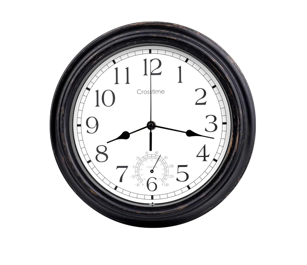 16 Inch Large Outdoor Clock Waterproof with Thermometer Retro Wall Clocks for Patio Pool Garden Home,Bronze