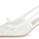 MAVMAX Slingback Mesh Lace Heels for Women Kitten Heels Pumps with Buckle Bow Tie Pointed Close Toe Dress Casual Office Party Shoes, Mesh White, US 7.5