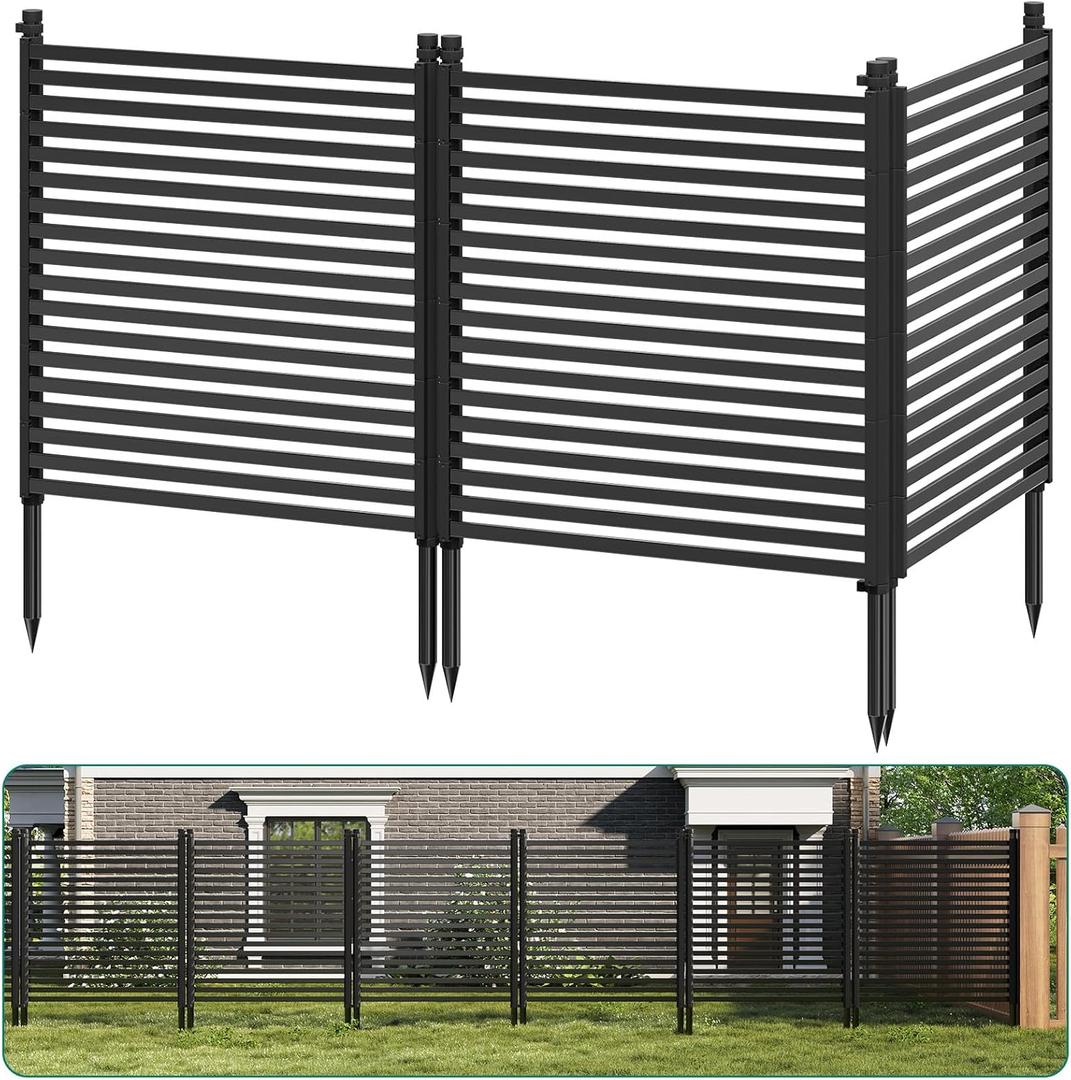 3 Pack Privacy Fence Panels for Outside, 48" h x 106" w No-Dig Metal Garden Fencing, Rustproof Decorative Panels for AC Cover, Pool & Trash Can Enclosures, Yard & Flower Bed Border, Easy Install