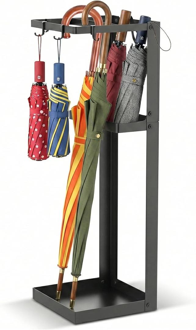 XINWXSS Umbrella Stand, Metal Umbrella Stand Indoor, 20 Inch Umbrella Holder for Entryway, Shelf for use with Small Umbrellas and Bottom Drip Tray for use with