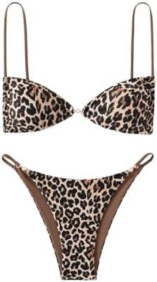 SOLY HUX Bathing Suit for Women Leopard Print Bikini Sets Two Piece Swimsuit, M