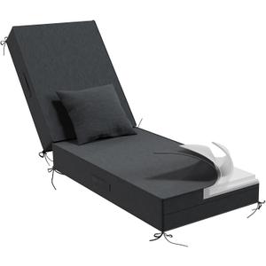 Outdoor Water-Resistant Olefin Chaise Lounge Cushions with Pillow, Weather and Fade Resistant Patio Furniture Lounge Chair Cushion Ideal for Patio, Lawn, Garden, Dark Gray, 72"L x 21"W x 5"T