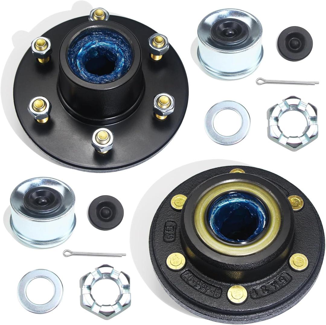 2Sets 6 on 5.5'' Trailer Hub Kits for 5200-6000 lbs 1.25'' to 1.75'' #D42 Tapered Spindle, Pre-Lubricated 25580 15123 Bearings 2.25" ID Grease Seals 6x5.5 Pattern Trailers Idler Hubs Kit