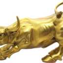 Brass Bull Figurine, Wall Street Bull Art Decor, Cow/Ox Figure Statues and Sculptures Home Decor (Medium-B)