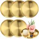 Thenshop 6 Pcs 12 Inch Gold Serving Tray, Stainless Steel Round Decorative Vanity Plates, Jewelry Makeup Organizer, Reusable Food Display Dish for Gift, Wedding, Christmas, Bathroom, Coffee Table