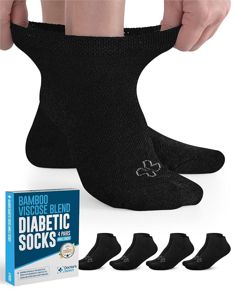 Doctor's Select Viscose Bamboo Ankle Diabetic Socks for Women and Men - 6 Pairs | Super Soft, Non Binding, Loose Wide Top L