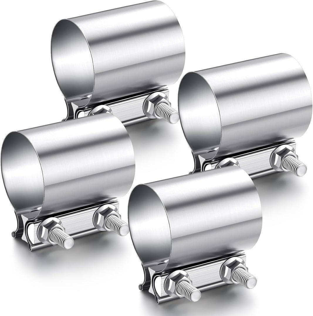 4 Pcs 2.5 Inch Exhaust Clamp 2 1/2" Stainless Steel Exhaust Pipe Muffler Clamp Butt Joint Band Sleeve Coupler for Pipes Muffler Connections, Catalytic Converters