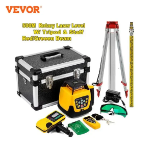 VEVOR Rotationslaser Rot Professional max Arbeitsbereich 500 m 360 Rotary Laser Level Wasser- und staubdicht außenbereich Arbeitszeit 20 Stunden in