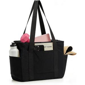 Large Light Weight Tote Bag for Women, Yoga Gym Beach Travel Bag, Fits 15.6" Laptop & Yoga Mat, Waterproof Taslon