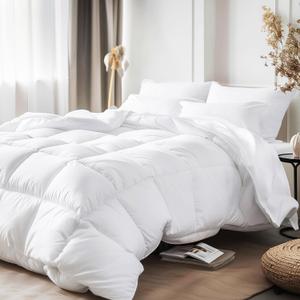 Goose Down Comforter King Size All Season Duvet Insert - Ultra-Soft 100% Cotton Hotel Collection Comforter 68 Oz Fluffy Medium Warmth 104x88 Inch White