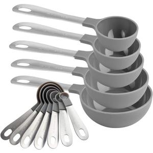 COOK WITH COLOR Measuring Cups Set and Measuring Spoon Set, Stainless Steel Handles, Nesting Kitchen Measuring Set, Liquid Measuring Cup Set, 12 PC Stainless Steel, Gray