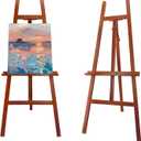 Large A-Frame Wooden Painting Display Walnut Easel, Large Adjustable Pine Wood Standing Easel Holding Canvas Up to 60'', Solid Wood for Display, Wedding Sign or Painting-Walnut