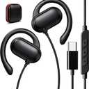 USB C Headphones Wired Earbuds Open Over Ear Buds for Apple/Android USBC Type C Earphones Wire Corded for iPhone 17 17e 16 16e 15 Pro Wrap Around Ear Hook for Samsung S26 Ultra S25 S24 S23 Plus Black