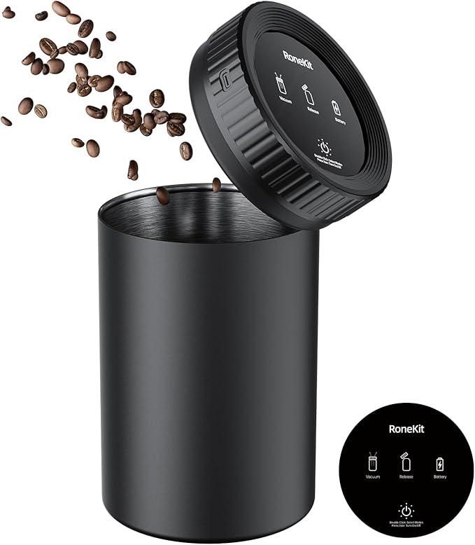 Vacuum Coffee Canister, 1.6L Airtight Food Storage Container, Automatic Stainless Steel Coffee Canister, Food Storage Containers - Coffee Containers