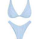 ZAFUL Womens Textured Bikini Set Cheeky Bathing Suit with Bottoms Cheeky Bikini with Bottom Light Blue Large