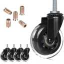 Hirate 3" Office Chair Casters Wheel with 5/16"-18UNC Threaded Stem Mute Gaming Chairs Casters Replacement Safe for Hardwood Tile Floors, Set of 5 with Screw Inserts