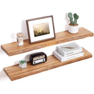 Floating Shelves for Wall Decor, Rustic Solid Elm Wood Floating Shelves Wall Mounted, Wall Shelves with Invisible Bracket for Living Room Bathroom Bedroom Kitchen, 36 Inch Set of 2, Natural (36inch)