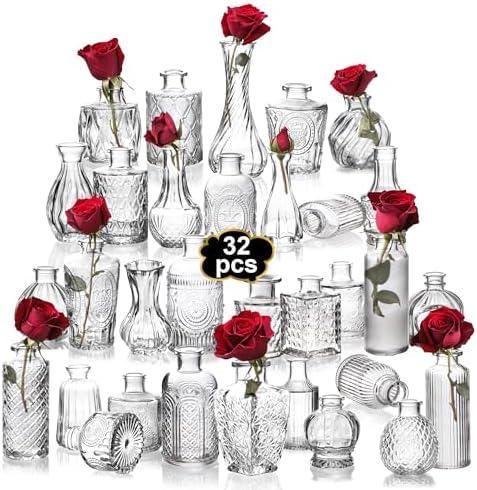 Mavora Max Clear Bud Vases Bulk 40 ,Small Flower Vases for Wedding,Glass Vintage Vase Set for Centerpieces,Recepetion,Home