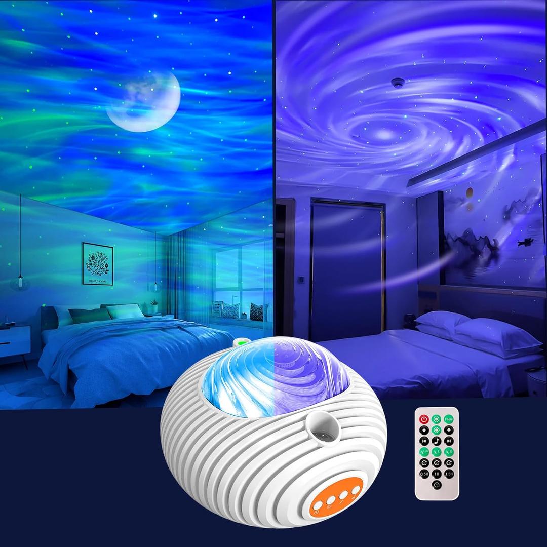 ELITUN Star Projector, Dual Effect Night Light Aurora and Moon Galaxy Projector for Bedroom, 14 Colors and White Noise Projector Light, Timer & Remote Control for Kids, Adults, Room Decor, Party