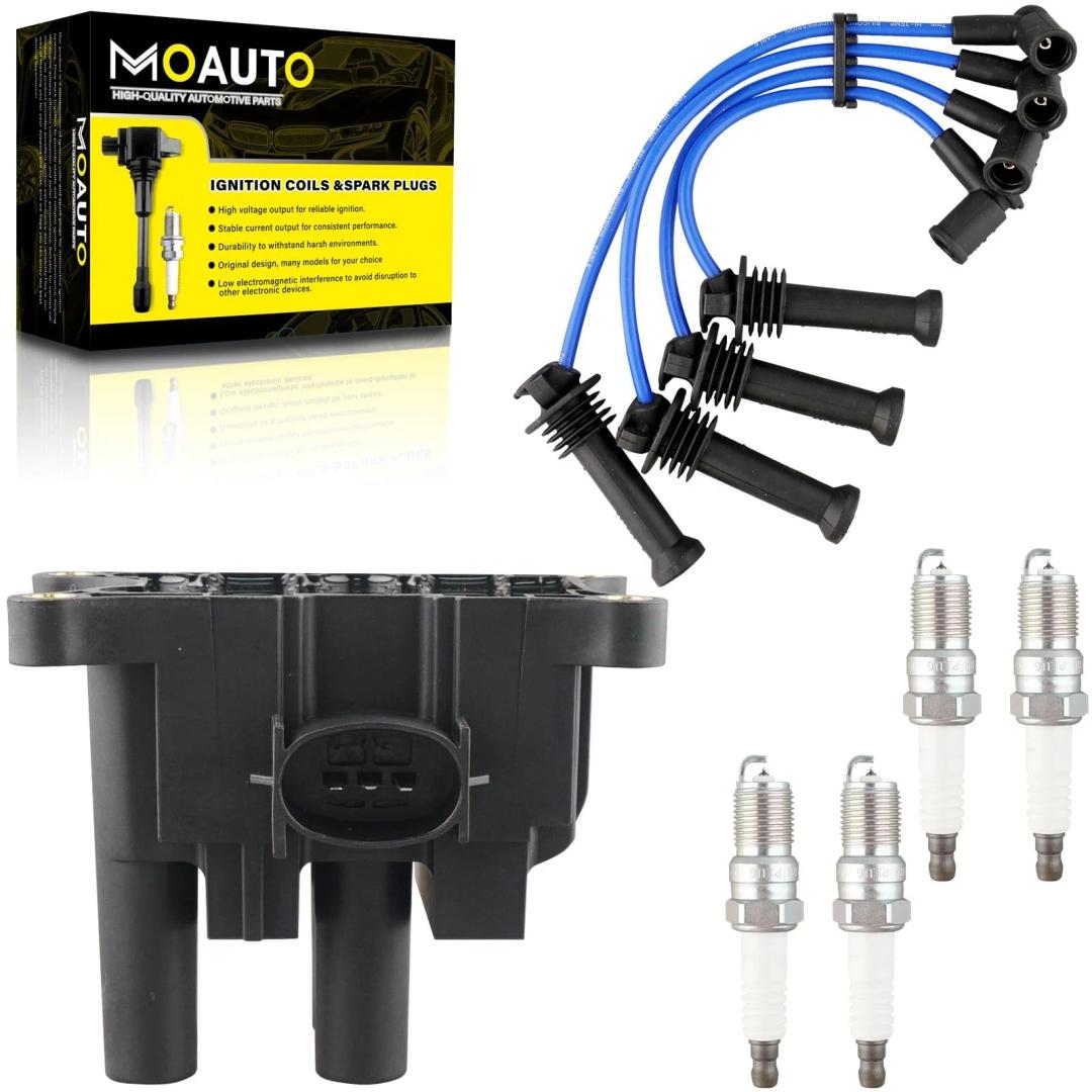 MOAUTO Set of 1 Ignition Coils Pack FD501 1S7Z12029AD & 4 PCS Iridium Spark Plugs with Wire Set Compatible with Ford Ranger 20012011 Mazda B2300 20012010 2.3L L4