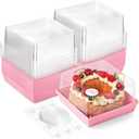 Ocmoiy 7x7x4 Inches Pink Paper Cake Boxes with Clear Lids for 6 Inch Cakes, 20 Pack Square Disposable Cake Bakery Take Out Containers, To Go Dessert Boxes