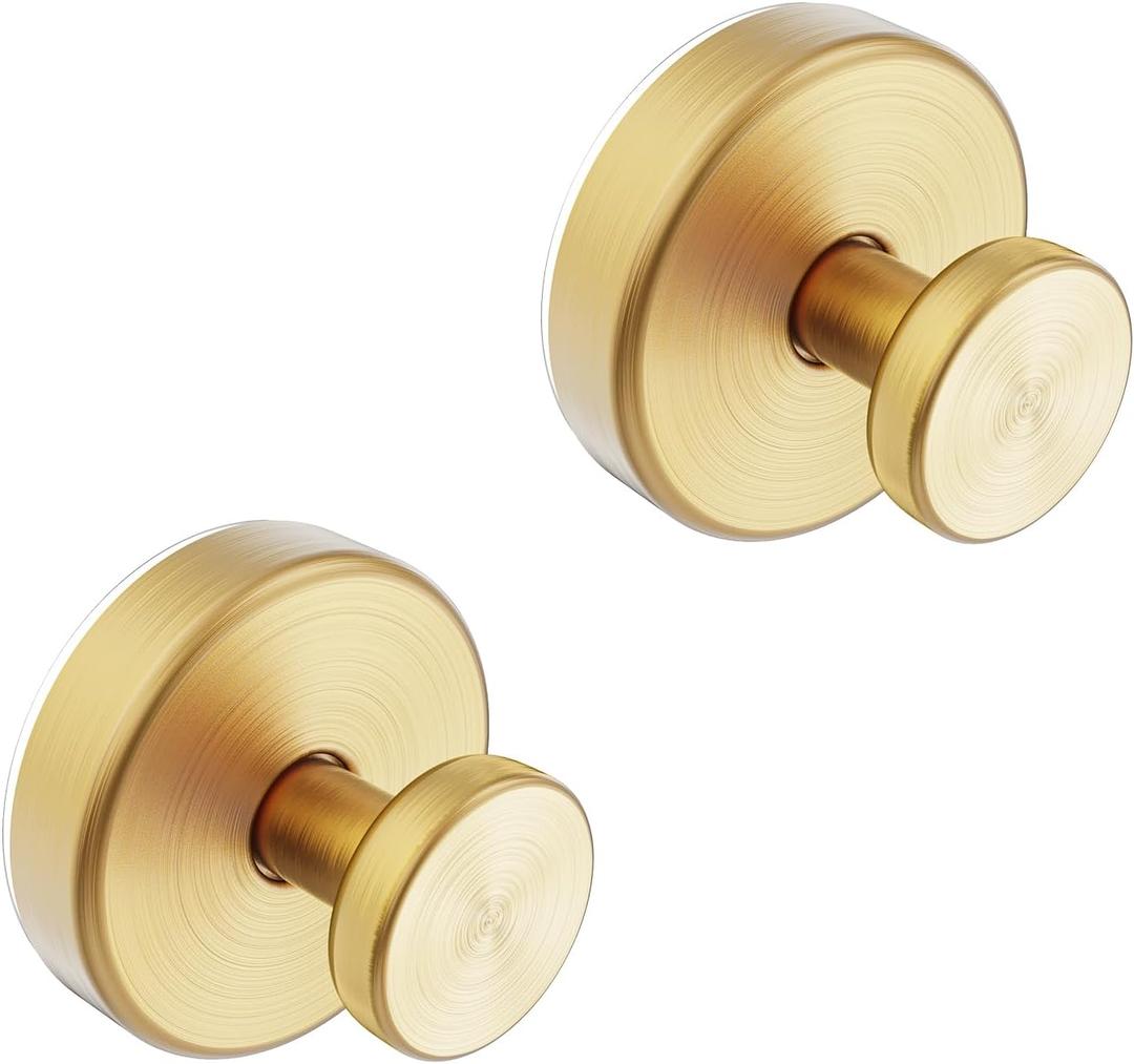 Suction Cup Hooks for Glass Window, Mirror - Shower Hooks for Inside Shower, No Drill Towel Hooks for Bathrooms, Bath Robe Coat Looafh Hook for Hanging - Gold(2 Pack)