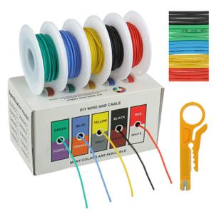 BOJACK 24 AWG Flexible Silicone Wire Electric Wire Hook up Wire Kit 300V Cables with Plus 20 3mm Heat Shrink Tubings and a Mini Wire Stripper(5 Colors 19.69Ft Each Color, 24AWG)