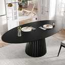 Lirago Modern Black Solid Wood 67 in. Pedestal Dining Table Seats 6