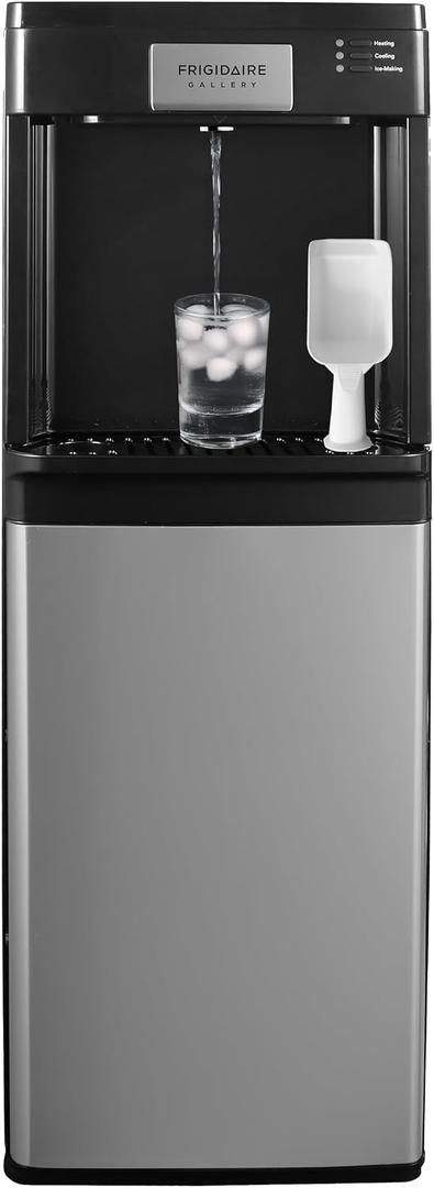 Frigidaire 3-in-1 Ice & Water Machine – Hot or Cold Bottom-Load Water Cooler Dispenser for 5 Gal Bottle – Built-in Bullet Ice Maker