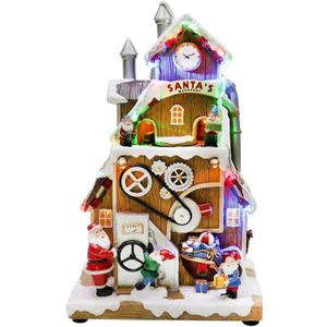 Santas Workshop Animated Christmas Village Moments in Time LED Lights, Music & Moving Scene Hand-Painted Polyresin Holiday Building with Adapter Christmas Home Dcor Collectible