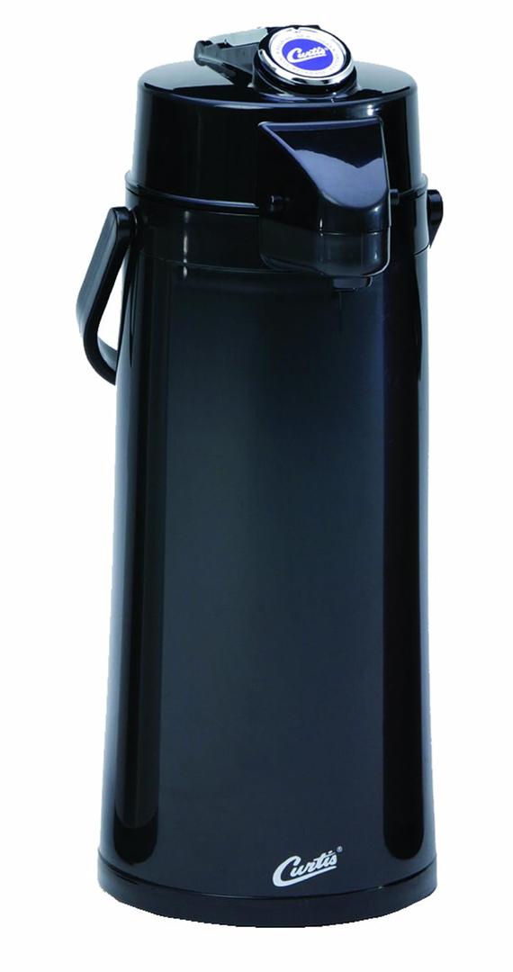 Wilbur Curtis Thermal Dispenser Air Pot, 2.2L Black Body Glass Liner Lever Pump - Commercial Airpot Pourpot Beverage Dispenser - TLXA2203G000 (Each)