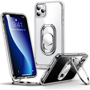 Shields Up for iPhone 11 Pro Max Case with Stand, Phone Case Clear with Double Ring Holder [Adjustable & Foldable] Shockproof Protective Cover for iPhone 11 Pro Max 6.5 inch - Clear