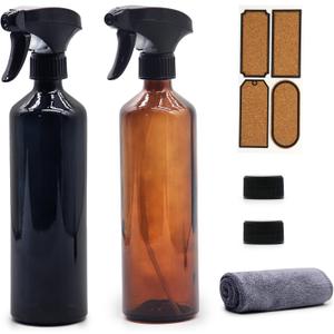 OFFIDIX Glass Spray Bottles for Cleaning,16 OZ 2 Pack Continuous Empty Water Mister Spray Bottles for Hair,Plants Mister,Adjustable Nozzle,Amber and Black