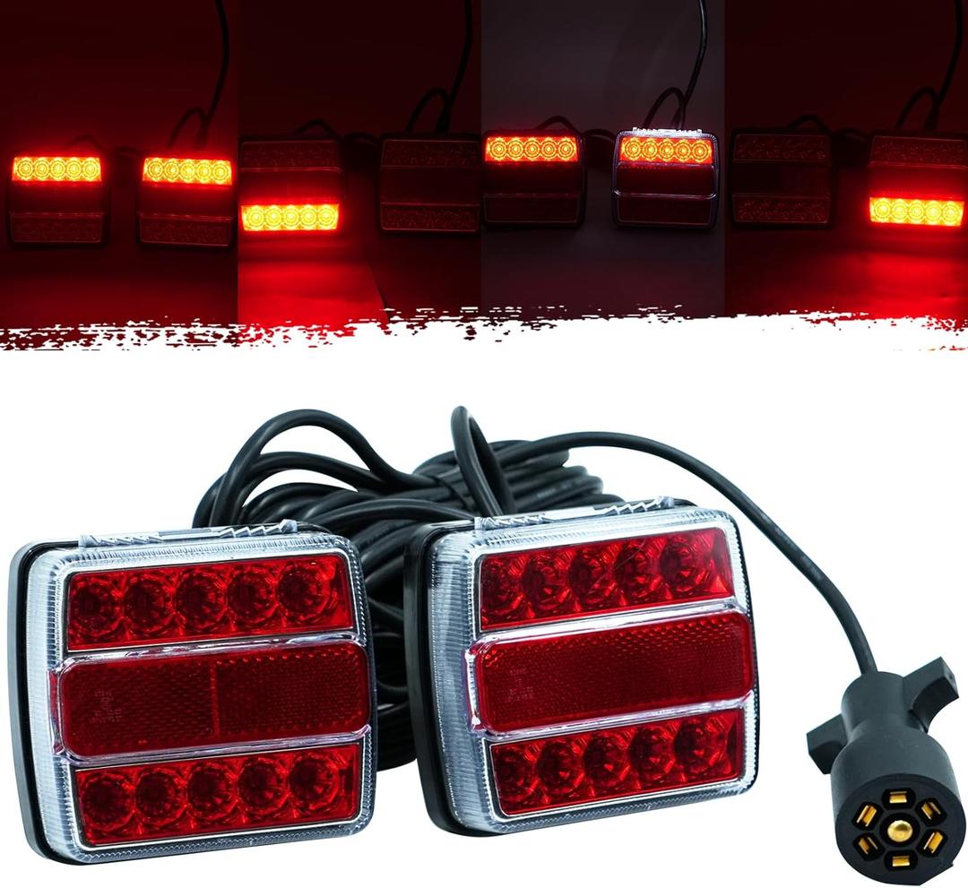 dreamdragon Magnetic Trailer Towing Light Kit, 12V LED Universal Turn Signal Running Brake Light with 24ft Cable 7-pin Plug, IP68 Waterproof