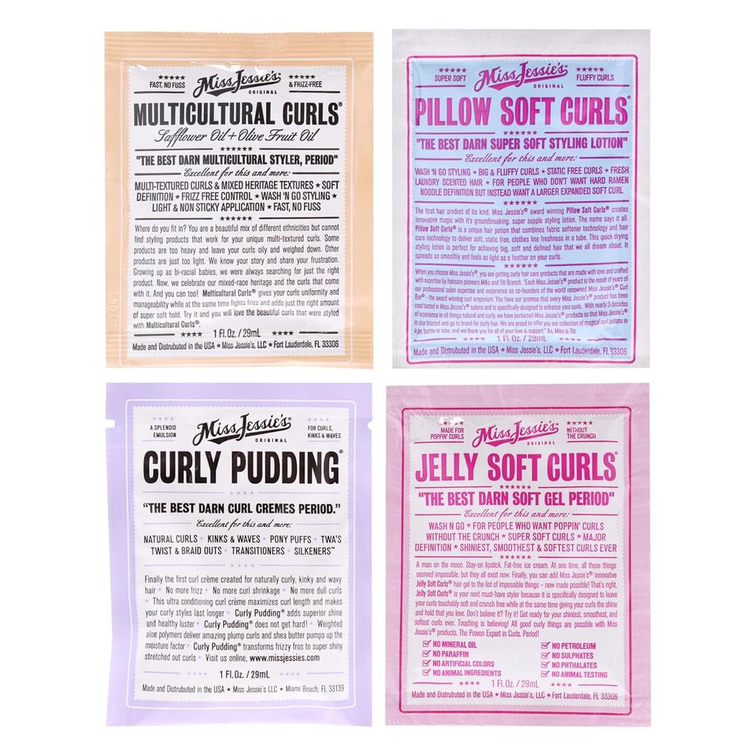 Miss Jessies Pillow Soft Curls With Jelly Soft Curl and Multi Cultural Curls-Curly Pudding Kit for Unisex - 4 Pc Kit 1oz Lotion, 1oz Gel, 1oz Cream, 1oz Cream
