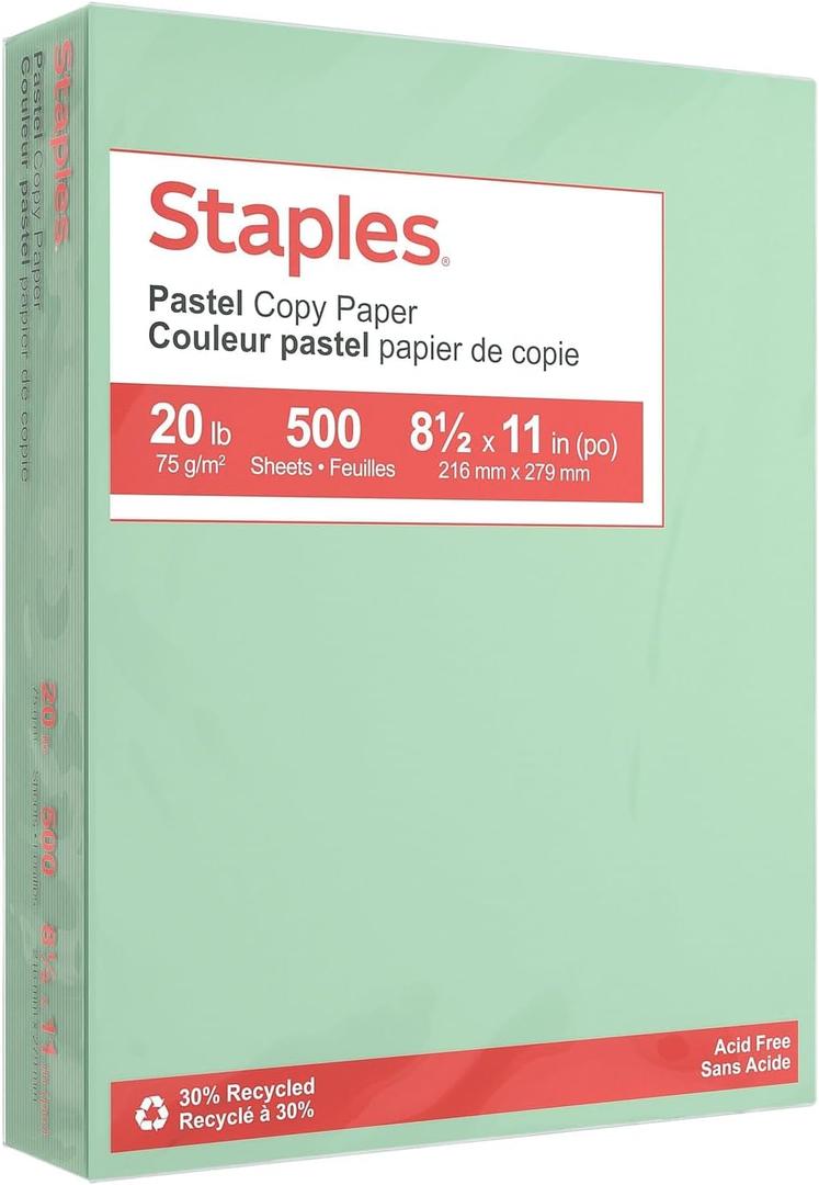 30% Recycled Color Copy Paper, 20 lbs., 8.5" x 11", Green, 500/Ream, For Office, School & Home
