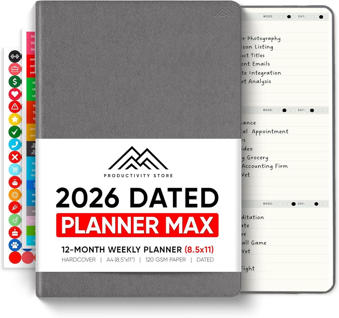 Dated, 2026 Planner, 8.5" x 11" - The #1 Productivity Planner to Achieve Your 2026 Goals - Planner 2026-2027 by PRODUCTIVITY STORE (A4, GREY)