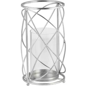 Sculptural Metal Hurricane Candle Holder for Table Centerpiece - Decorative Pillar Candlestick Holder for Home Decor Accents - Elegant Candle Stand for Entryway or Any Occasion - 13", Silver