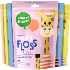 SmartLifeco Biodegradable* Kids Flossers - Unflavored Dental Floss Picks for Children, Fluoride & PFA Free, Straw Wheat Fun Animal Flossing Sticks for Toddlers Teeth, Eco Friendly Compostable*, 300x (1 Count (Pack of 300))
