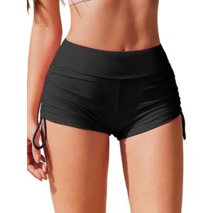 AI'MAGE Womens 3" Swim Board Shorts High Waisted Bathing Suit Bottoms Boy Shorts Adjustable Ruched Side Bikini Shorts (Large, Black)