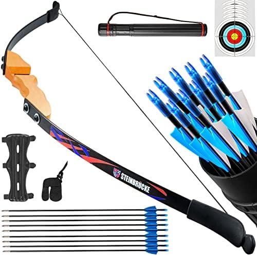Traditional 54” Wooden Takedown Recurve Bow Set for Adults, 30/40 lbs – Includes 9 Arrows & 5 Target Faces for Outdoor Hunting & Training