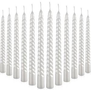 BBTO 12 Pcs Christmas Advent Spiral Candle Unscented Metallic Taper Candles Dripless Twist Candles Metallic Dinner Birthday Candle for Home Birthday Wedding Party Holiday Decor (White, 8 Inch)