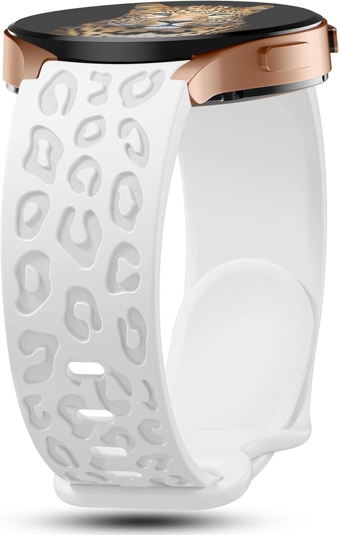 No Gap Leopard Engraved Bands Compatible for Samsung Galaxy Watch 6/5/4 Band 40mm 44mm, Watch 6 47mm 43mm,5 Pro 45mm, Watch 4 Classic 42mm 46mm, 20mm Soft Silicone Replacement Strap for Women (White)