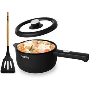 Dezin Electric Cooker, 2L Non-Stick Saut Pan, Rapid Noodles Cooker, Mini Pot for Ramen with Power Adjustment, Dorm Room Essential (Round - A(Black/without Steamer))