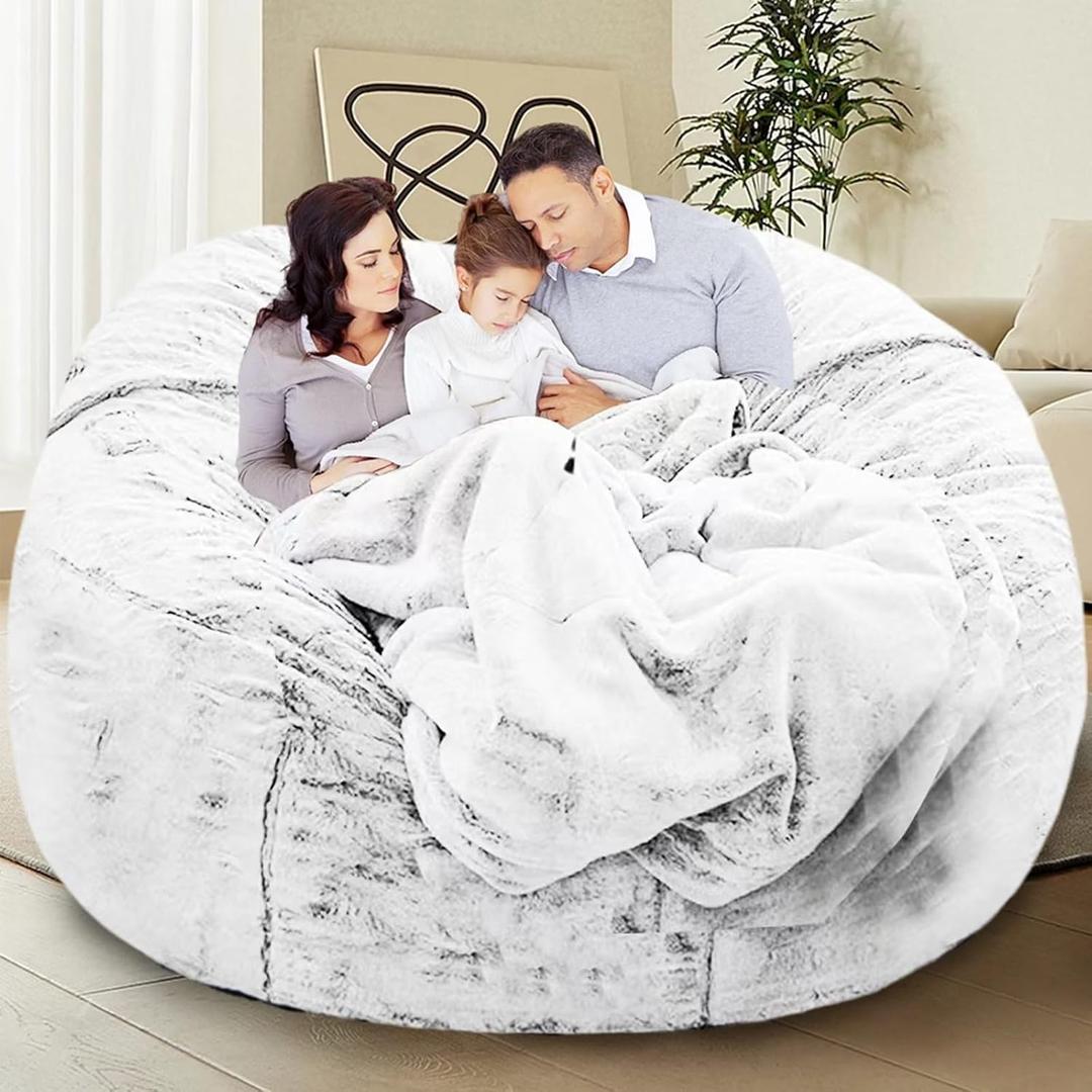 HDMLDP Bean Bag Chair Cover for Kids Adults Without Filling Comfy Giant Round Beanbag Love Sack Covers for Bedroom Living Room, 7FT, Dusty White