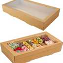 10 Pack Large Bakery Boxes with Window, 22x9.8x3.15 Inch Cookie Boxes, Cardboard Pastry Boxes, Brown Treat Box for Gift Giving, Baking Pies, Cakes, Muffins and Desserts (XL)