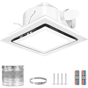 Bathroom Exhaust Fan with Light, 140 CFM 1.0 Sone Quiet Bathroom Fan with Light, 12" x 12" Panel, 10" x 10" Ceiling Opening, 4" Duct, 6500K 1200LM LED, Independent Fan & Light Controls