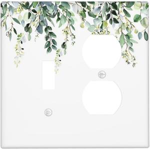 Decorative Outlet Covers Green Eucalyptus Leaves Rustic Sage Botanical 2 Gang Wall Plate Cover Single Toggle Duplex Combo Two Switch Light Switch Cover Plate Jumbo Dual Electrical Face Plate