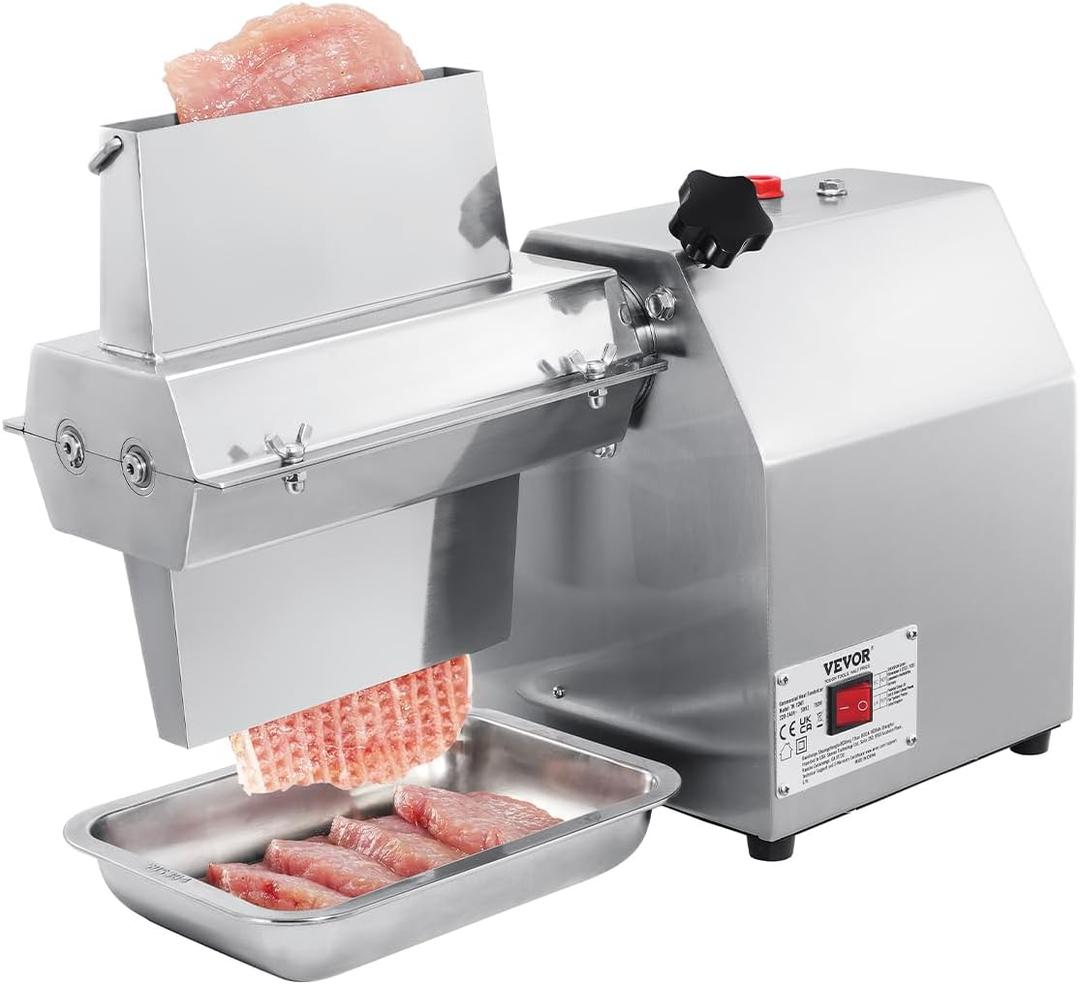 VEVOR Commercial Meat Tenderizer, Heavy Duty 304 Stainless Steel Kitchen Tool with Meat Tong, Cleaning Brush, and Tray, 750W Electric Meat Tenderizer Machine for Beef, Turkey, Chicken, Pork, and Fish